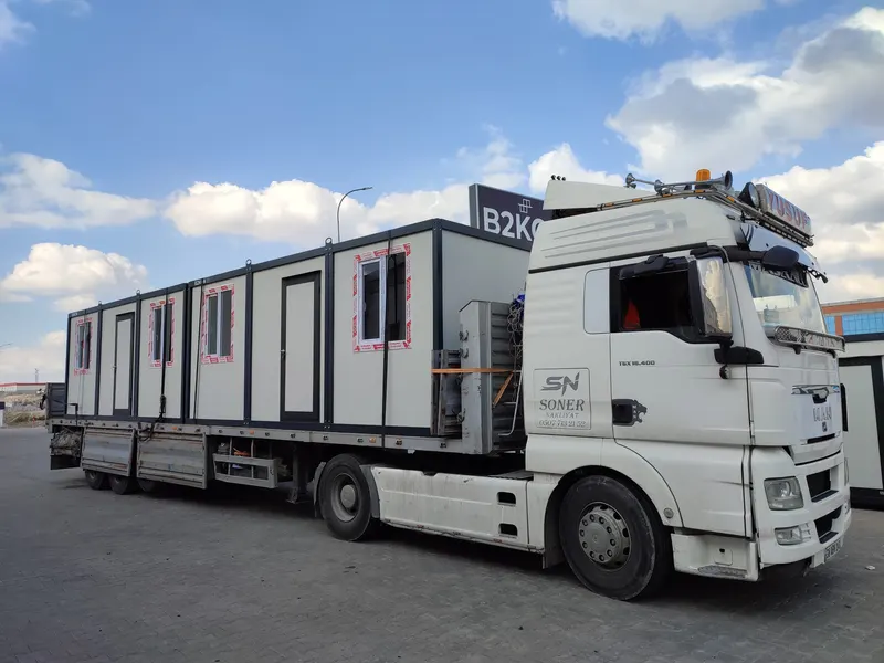 Assembled B2KON units loaded on a truck for delivery